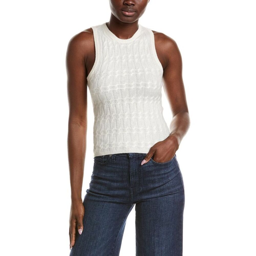 Naadam Womens  Cable High Neck 100% Cashmere Tank Top, White